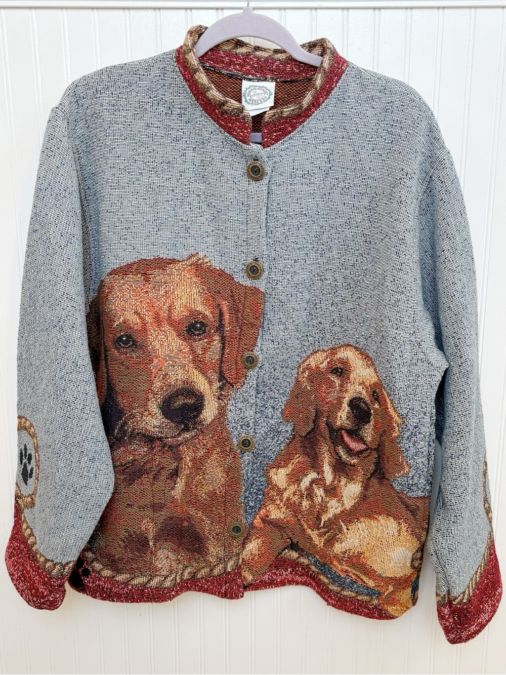 Sugar Street Weavers Women’s Size Large Golden Retriever Dog Tapestry Cardigan